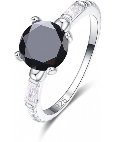 925 Sterling Silver Created Black Spinel Filled Round Cut Thin Solitaire Engagement Ring for Women $7.76 Engagement Rings