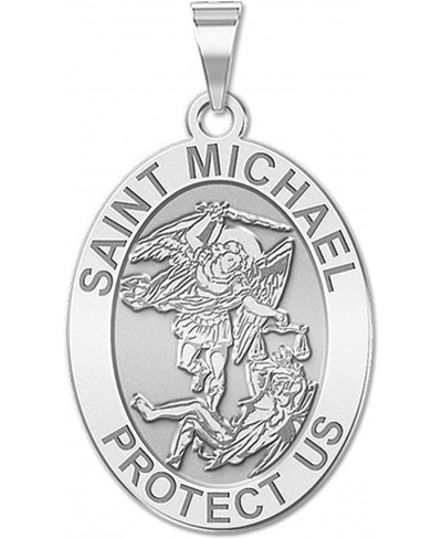 Saint Michael Oval Religious Medal - 2/3 X 3/4 Inch Size of Nickel Sterling Silver $32.35 Pendants & Coins