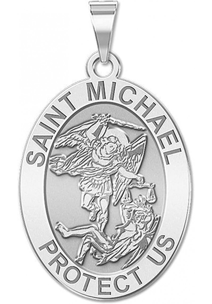 Saint Michael Oval Religious Medal - 2/3 X 3/4 Inch Size of Nickel Sterling Silver $32.35 Pendants & Coins