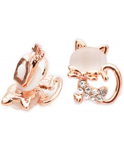 Clip On Earrings Cute Cat Dangle Earrings White Created Eye Stone Gold Plated Wedding for Women $15.63 Clip-Ons