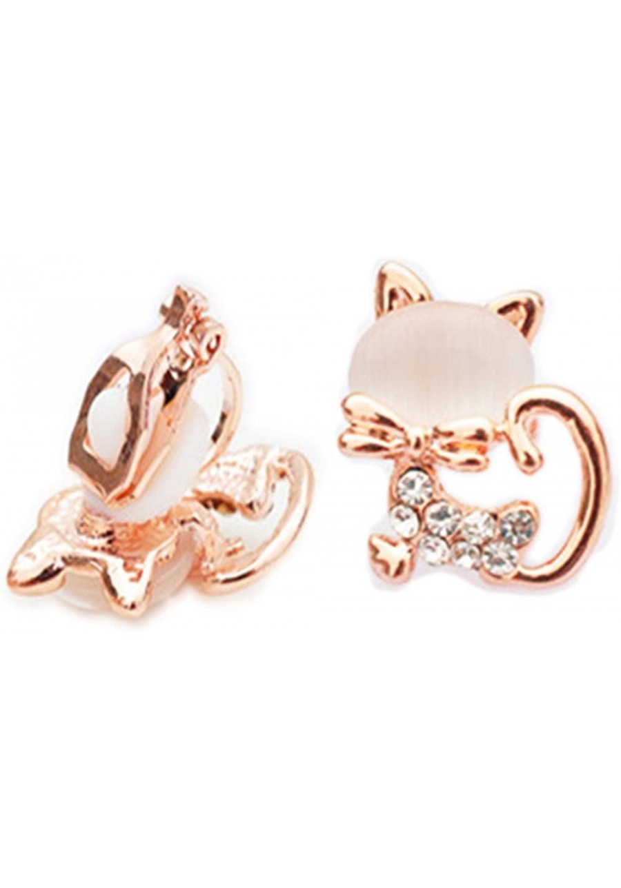 Clip On Earrings Cute Cat Dangle Earrings White Created Eye Stone Gold Plated Wedding for Women $15.63 Clip-Ons