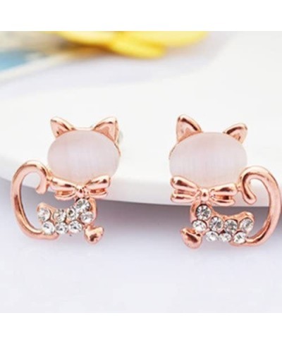 Clip On Earrings Cute Cat Dangle Earrings White Created Eye Stone Gold Plated Wedding for Women $15.63 Clip-Ons