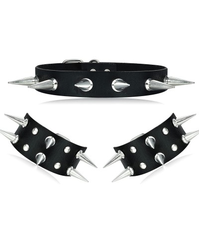 Gothic Jewelry Set for Women Men Cool Punk Black PU Leather Rivet Studded Goth Choker Collar Necklace Bracelets Set for Hallo...