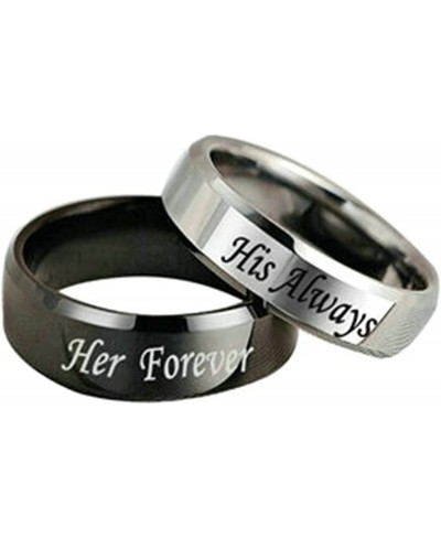 Stainless Steel Ring Wedding Set Her Forever His Always Rings Silver Black Couple Wedding Ring Size 5-13 $14.65 Bands