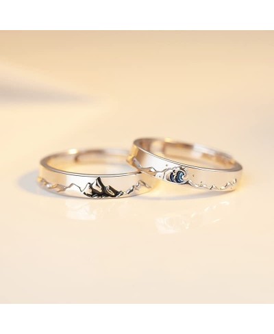 Fashion Silver Color Vintage Rings for Couple Mountain and Sea Adjustable Rings Set Lover Wedding Jewelry Valentine's Gift $7...