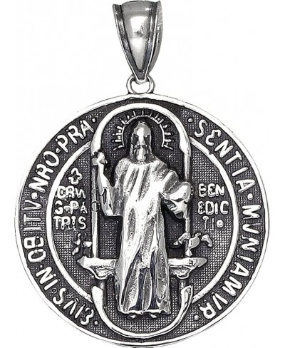 Sterling Silver Saint Benedict Medal Reversible Charm Pendant Necklace 32mm $32.50 Pendant Necklaces