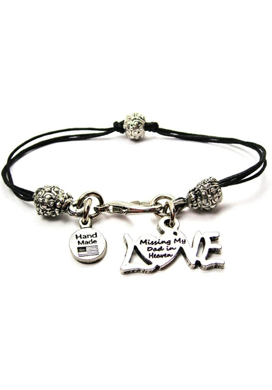 Missing My Dad in Heaven Pewter Beaded Black Waxed Cotton Cord Bracelet 2.5 $36.50 Strand