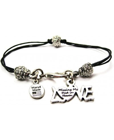 Missing My Dad in Heaven Pewter Beaded Black Waxed Cotton Cord Bracelet 2.5 $36.50 Strand