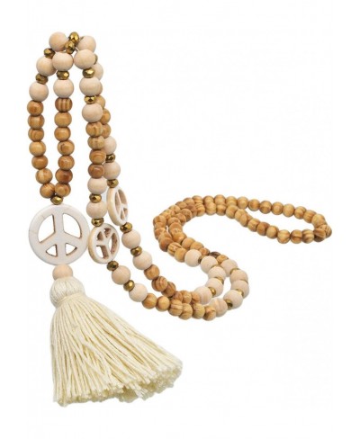 Bohemian Long Necklace Tassel Threads Peace Sign Handmade Wood Beaded Lightweight Fringe Boho Pendant for Women Girls $18.92 ...