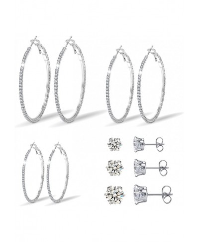 Big Hoop Earrings for Women Sterling Silver Post Hoop Earrings and Studs 14k White Gold Plated Hoop Earrings Set $11.39 Hoop