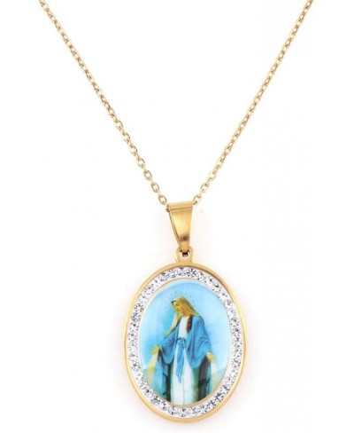 Miraculous Medal Virgin Mary Necklace Religious Gifts for Women Golden Stainless Steel Necklace Inlaid Zircon Pendant Fashion...