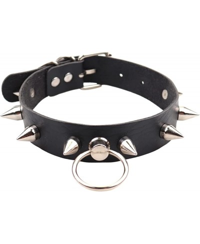 Punk Rivets Choker Metal Ring Necklace Gothic PU Leather Collar Adjustable Size Neck Accessories $13.44 Chokers