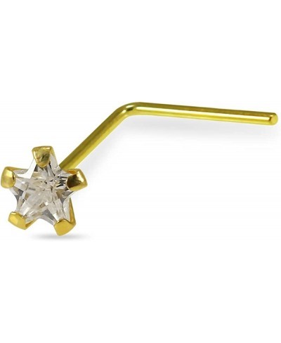 9 Karat Yellow Gold Prong Set 3MM Star CZ Stone 22 Gauge L Shape Nose Stud Piercing Jewelry $16.62 Piercing Jewelry