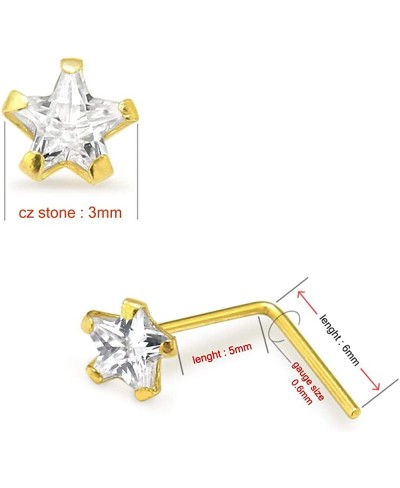 9 Karat Yellow Gold Prong Set 3MM Star CZ Stone 22 Gauge L Shape Nose Stud Piercing Jewelry $16.62 Piercing Jewelry