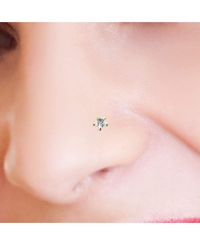 9 Karat Yellow Gold Prong Set 3MM Star CZ Stone 22 Gauge L Shape Nose Stud Piercing Jewelry $16.62 Piercing Jewelry