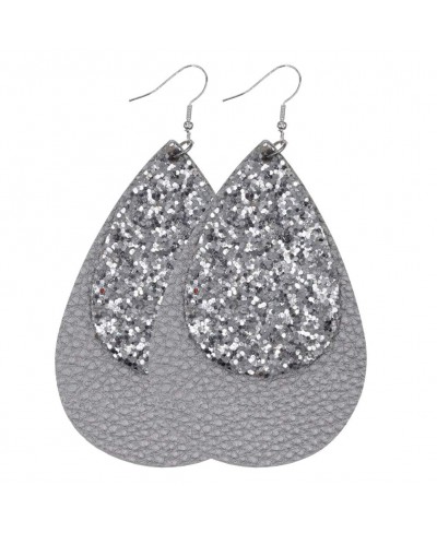 Earrings Glitter Sequins Teardrop Faux Leather Drop Dangle Statement Women Hook Earrings Silver $7.14 Drop & Dangle