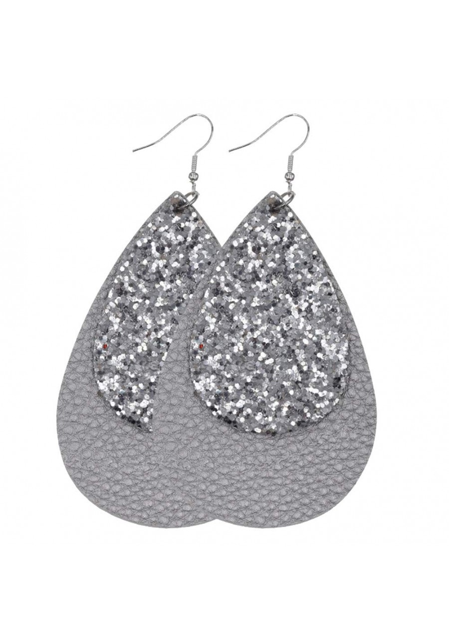 Earrings Glitter Sequins Teardrop Faux Leather Drop Dangle Statement Women Hook Earrings Silver $7.14 Drop & Dangle