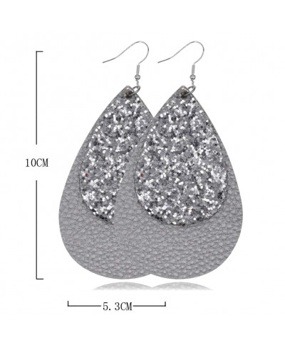 Earrings Glitter Sequins Teardrop Faux Leather Drop Dangle Statement Women Hook Earrings Silver $7.14 Drop & Dangle