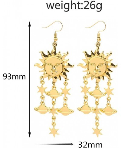 Bohemian Sun Star Long Tassel Dangle Drop Earrings for Women Vintage Planet Earrings Unique Abstract Face Art Funny Earrings ...