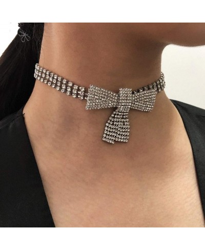 Silver Bow Knot Choker Rhinestone Tennis Chain Bling Bow-knot Necklace Claw Chains Pendant Jewelry Accessories for Prom Party...