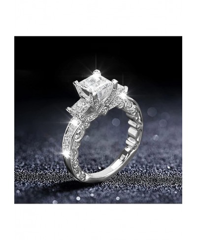 Cushion Cut Simulated Diamond Ring for Women Zircon Ring Engagement Wedding Band CZ (Silver 8) $9.74 Wedding Bands