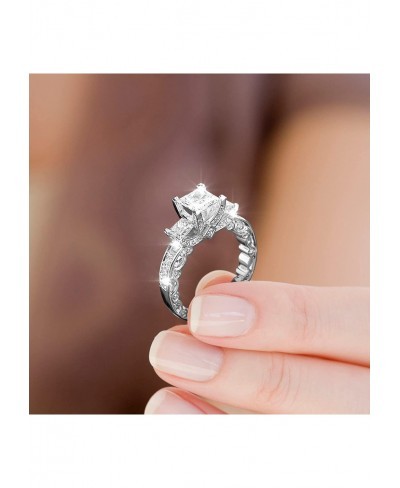 Cushion Cut Simulated Diamond Ring for Women Zircon Ring Engagement Wedding Band CZ (Silver 8) $9.74 Wedding Bands