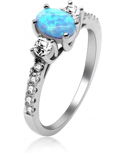 2.16g 925 Sterling Silver Birth-Stone Ring Oval Cut Created Blue Fire Opal with Round Clear CZ Accent Luxury Wedding Engageme...