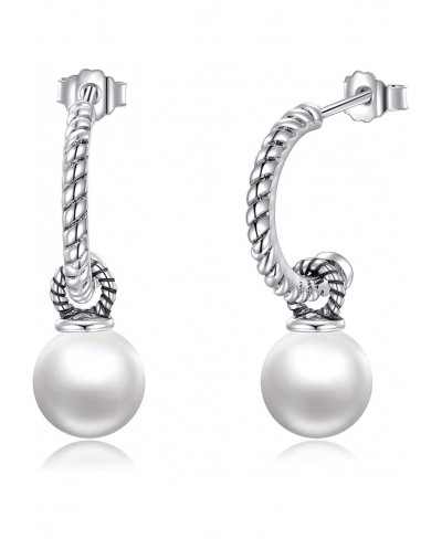 Vintage Pearl Hoop Earrings Sterling Silver Simulated Pearl Drop Earrings Pearl Earrings for Women Jewelry Gifts $19.74 Hoop
