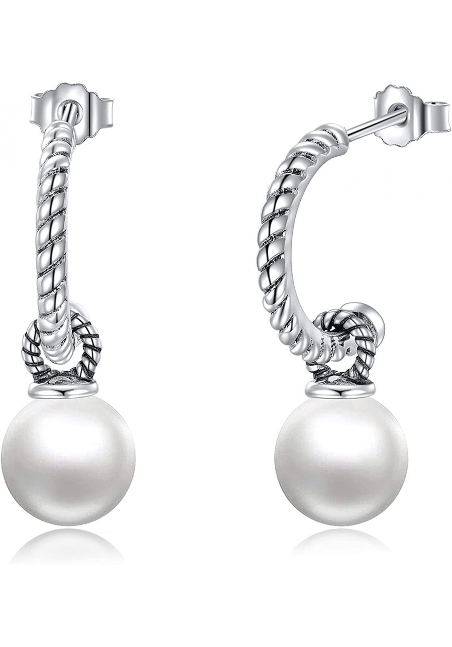 Vintage Pearl Hoop Earrings Sterling Silver Simulated Pearl Drop Earrings Pearl Earrings for Women Jewelry Gifts $19.74 Hoop