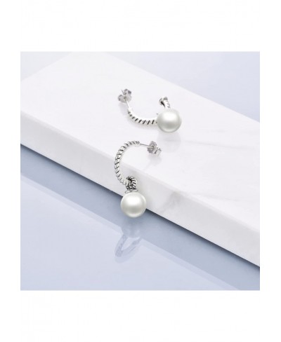 Vintage Pearl Hoop Earrings Sterling Silver Simulated Pearl Drop Earrings Pearl Earrings for Women Jewelry Gifts $19.74 Hoop