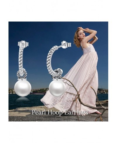 Vintage Pearl Hoop Earrings Sterling Silver Simulated Pearl Drop Earrings Pearl Earrings for Women Jewelry Gifts $19.74 Hoop