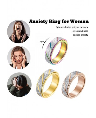 3Pcs Spinner Anxiety Ring for Women - Fidget Rings Sand Blast Glitter Finish - Women Stress Rings for Anti Anxiety - Spinner ...