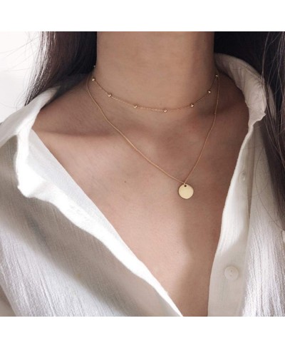 Layered Disc Pendant Choker Necklace for Women Girls 925 Sterling Silver Dainty Full Moon Circle Coin Collar Two-Double Chain...