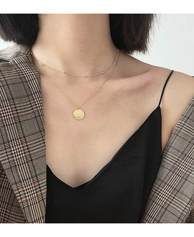 Layered Disc Pendant Choker Necklace for Women Girls 925 Sterling Silver Dainty Full Moon Circle Coin Collar Two-Double Chain...