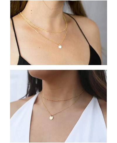 Layered Disc Pendant Choker Necklace for Women Girls 925 Sterling Silver Dainty Full Moon Circle Coin Collar Two-Double Chain...