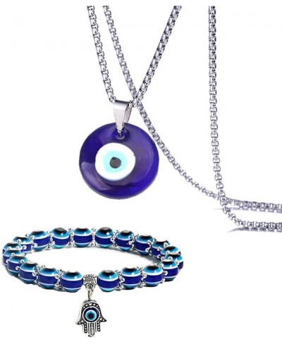 2 Pcs Stainless Steel Evil Eye Bracelets and Necklace Jewelry Sets for Women Men Hamsa Hand Stretch Bracelets $8.84 Jewelry Sets