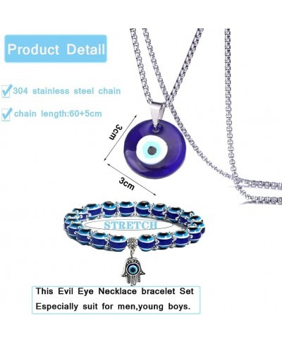 2 Pcs Stainless Steel Evil Eye Bracelets and Necklace Jewelry Sets for Women Men Hamsa Hand Stretch Bracelets $8.84 Jewelry Sets