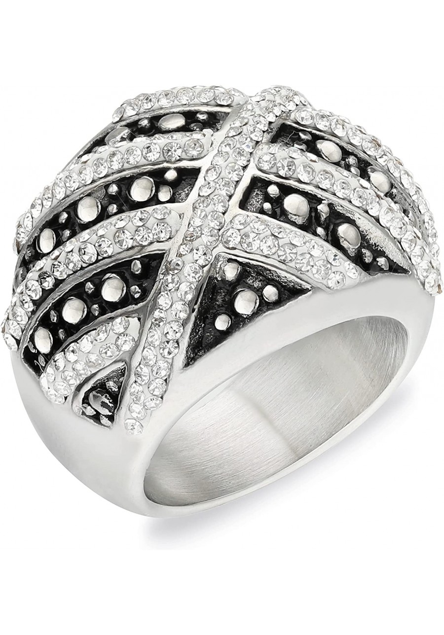 Ring for Women Big Preppy with Simulated Diamond CZ Luxury Stainless Steel Model with Rightstones $5.95 Statement