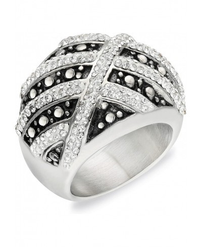 Ring for Women Big Preppy with Simulated Diamond CZ Luxury Stainless Steel Model with Rightstones $5.95 Statement