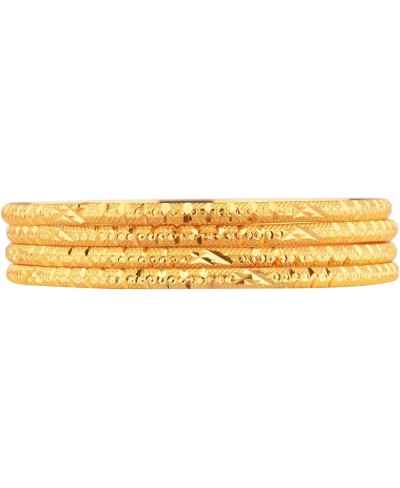 Indian Bangle Set Gold Tone Plain Glossy Engraved Bracelet Bangle Jewelry for Women $20.15 Bangle