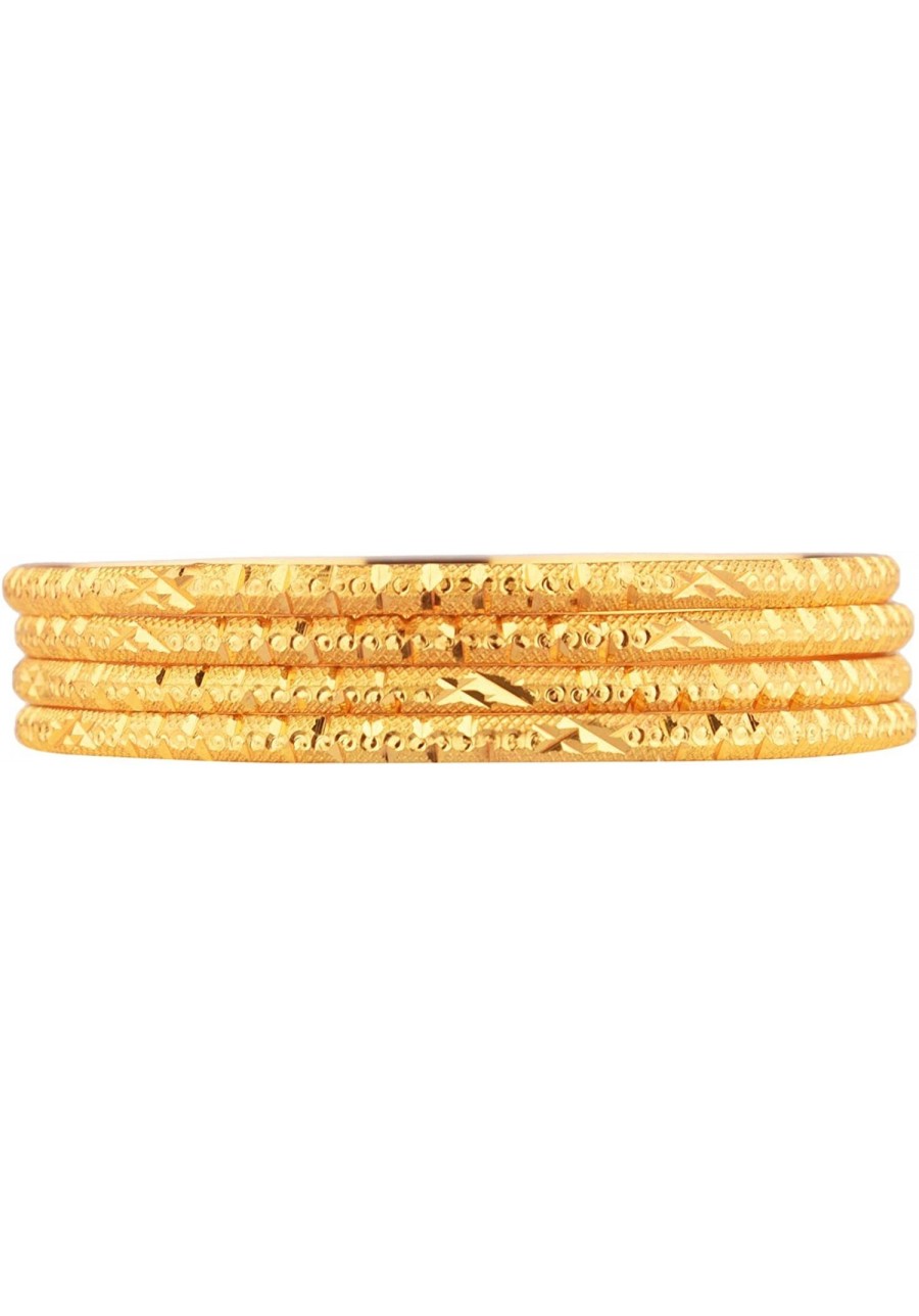 Indian Bangle Set Gold Tone Plain Glossy Engraved Bracelet Bangle Jewelry for Women $20.15 Bangle