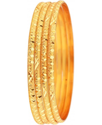 Indian Bangle Set Gold Tone Plain Glossy Engraved Bracelet Bangle Jewelry for Women $20.15 Bangle