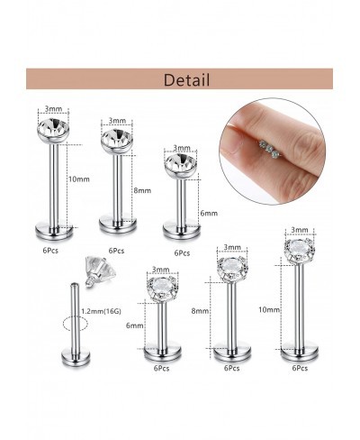 36 Pcs 16G Surgical Steel Medusa Lip Piercing Jewelry with 3mm CZ Helix Tragus Stud Earrings for Women Men Labret Monroe Pier...