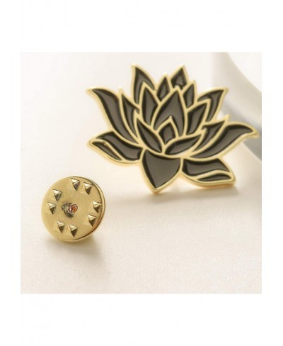 10K Gold Color Cute White Enamel Lotus Pin and Brooch(Black Silver) $15.27 Brooches & Pins