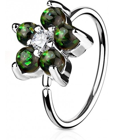 Opal Glitter Set Flower Petals CZ Center 316L Surgical Steel Hoop Ring for Nose & Ear Cartilage $13.32 Faux Body Piercing Jew...