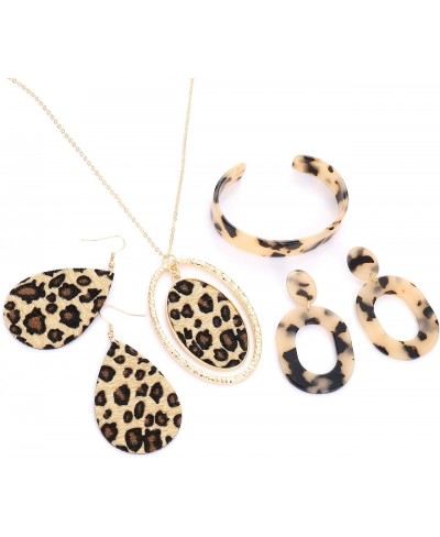 Leopard Necklace Earrings Bangle Bracelets for Women Print Leopard Long Pendant Necklaces Cheetah Drop Earrings Acrylic Hoop ...