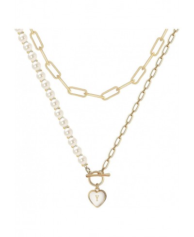 Gold Initial Necklaces for Women Girls 2 Layered Paperclip Link Chain Heart Pendant Necklace for Women Girls $21.01 Y-Necklaces