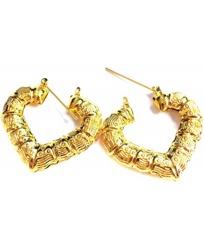 Bamboo Heart Hoop Earrings Gold Tone Earrings 1.5 Inch $11.29 Hoop