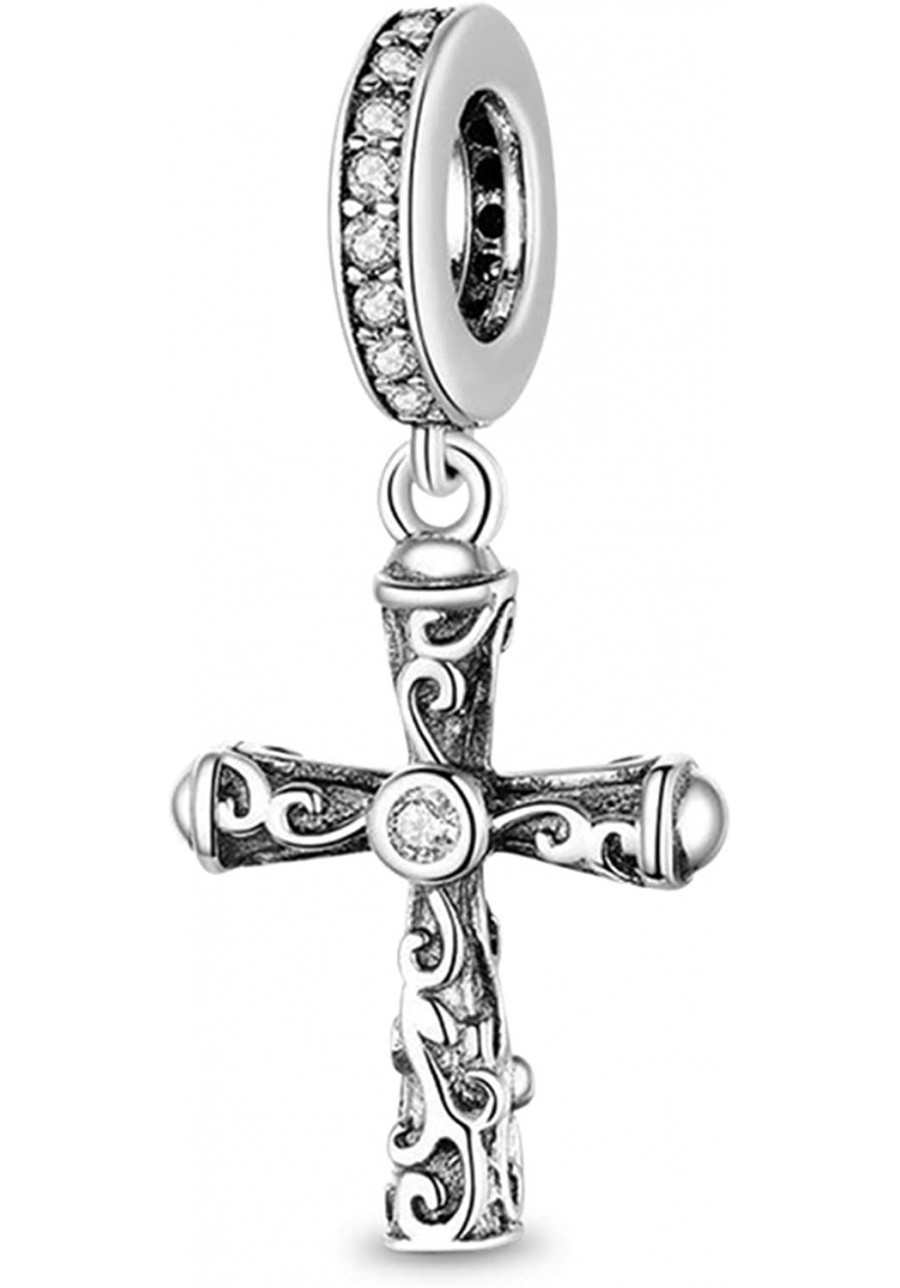 Retro Cross Pendant Charm Sterling Silver Dangle Charm Fit Bracelet/Necklace Jewelry Gift For Women Girls Wife Daughter $12.6...