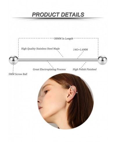 24Pcs 14G Stainless Steel Industrial Barbell Earrings for Women Men Cartilage Helix Piercing Jewelry Industrial Piercing Bar ...